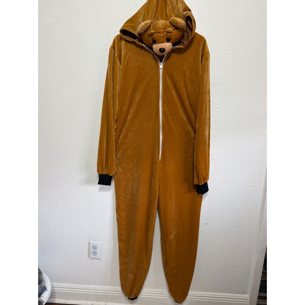 Teddy Bear Comfywear Brown Velvet Hooded Union Suit Jumpsuit S/M #702318